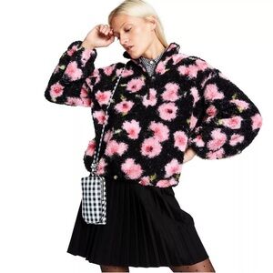 SANDY LIANG X TARGET Floral Print Sherpa Quarter Zip Jacket Size Small